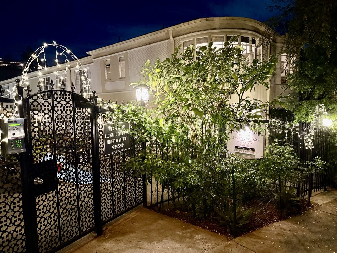 Front gate at night